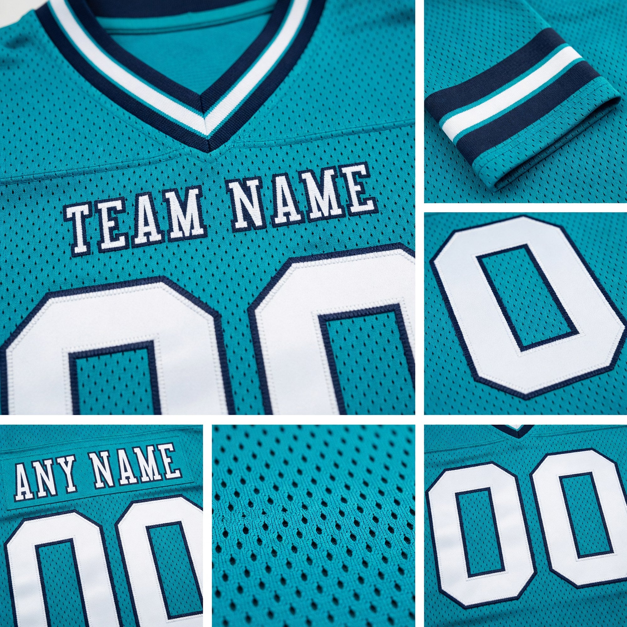 Custom Aqua White-Navy Authentic Football Jersey detail