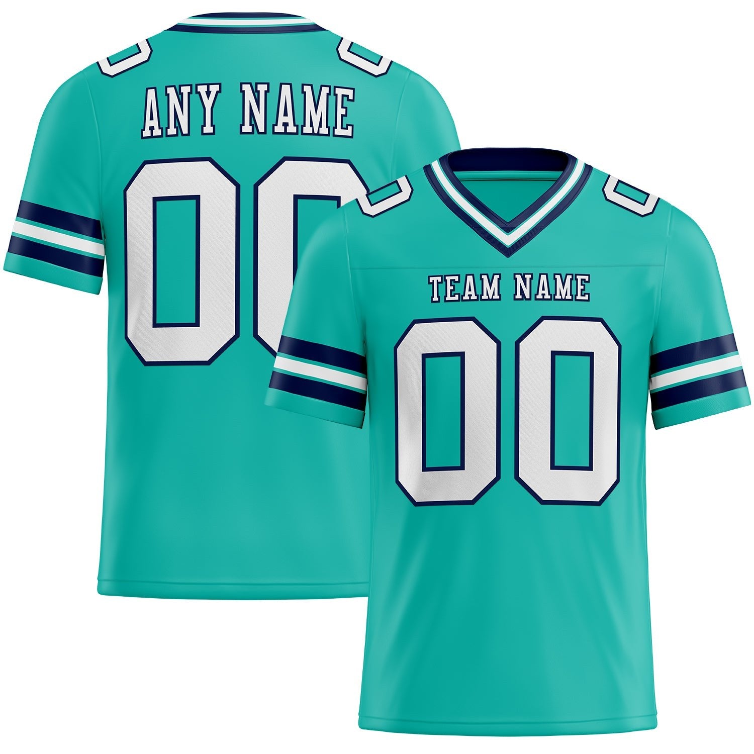 Custom Aqua White-Navy Authentic Football Jersey photo 1