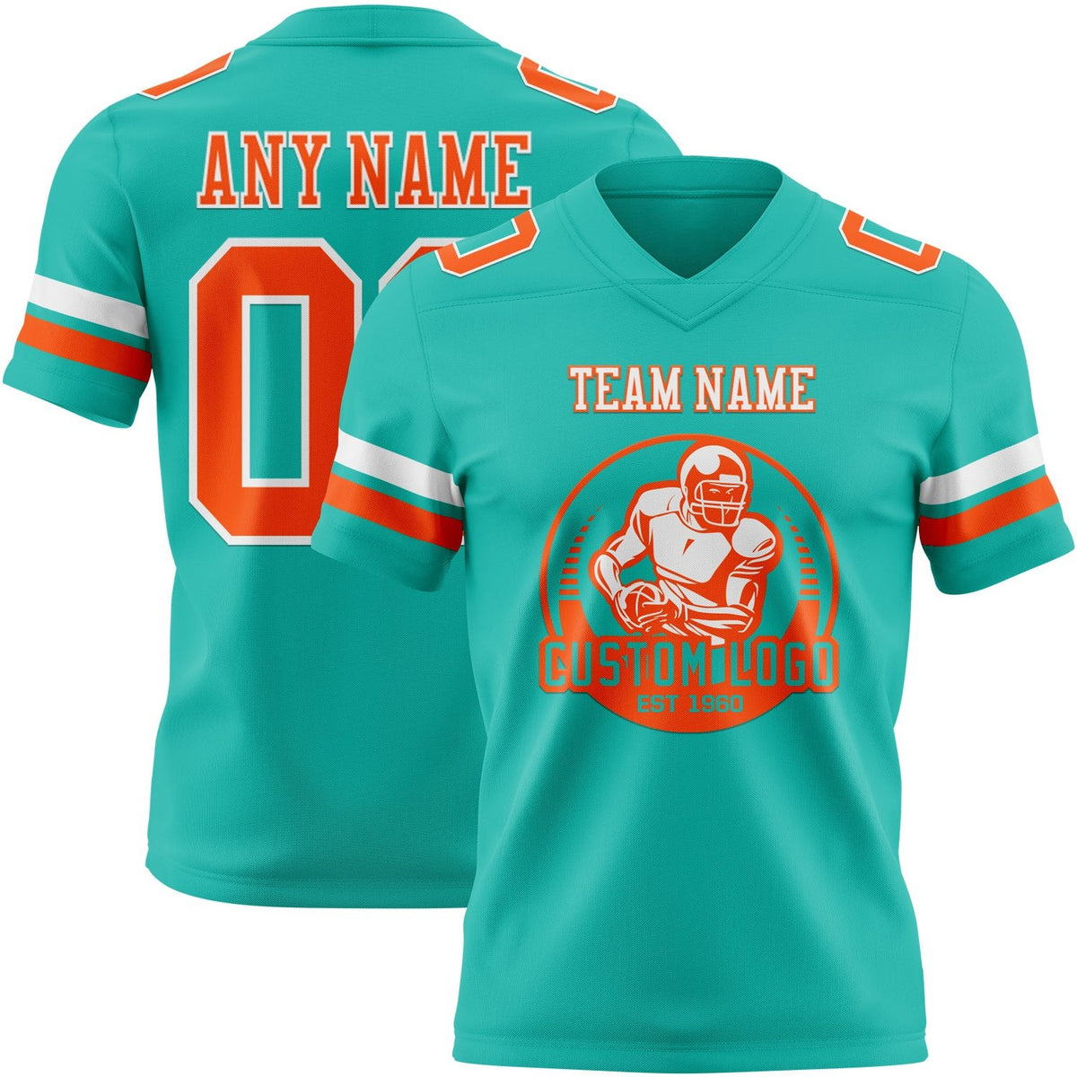 Custom Aqua Orange-White Authentic Football Jersey photo 2