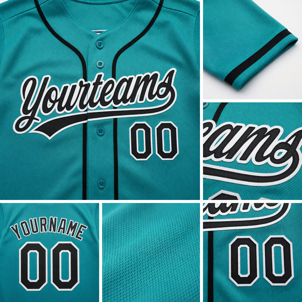 Custom Stitched Aqua Black-White Baseball Pullover Sweatshirt Hoodie detail