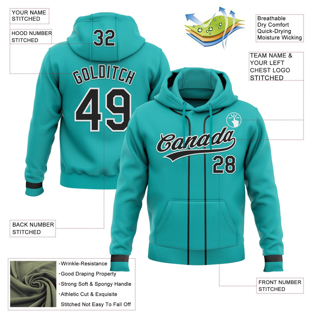 Custom Stitched Aqua Black-White Baseball Pullover Sweatshirt Hoodie photo 2