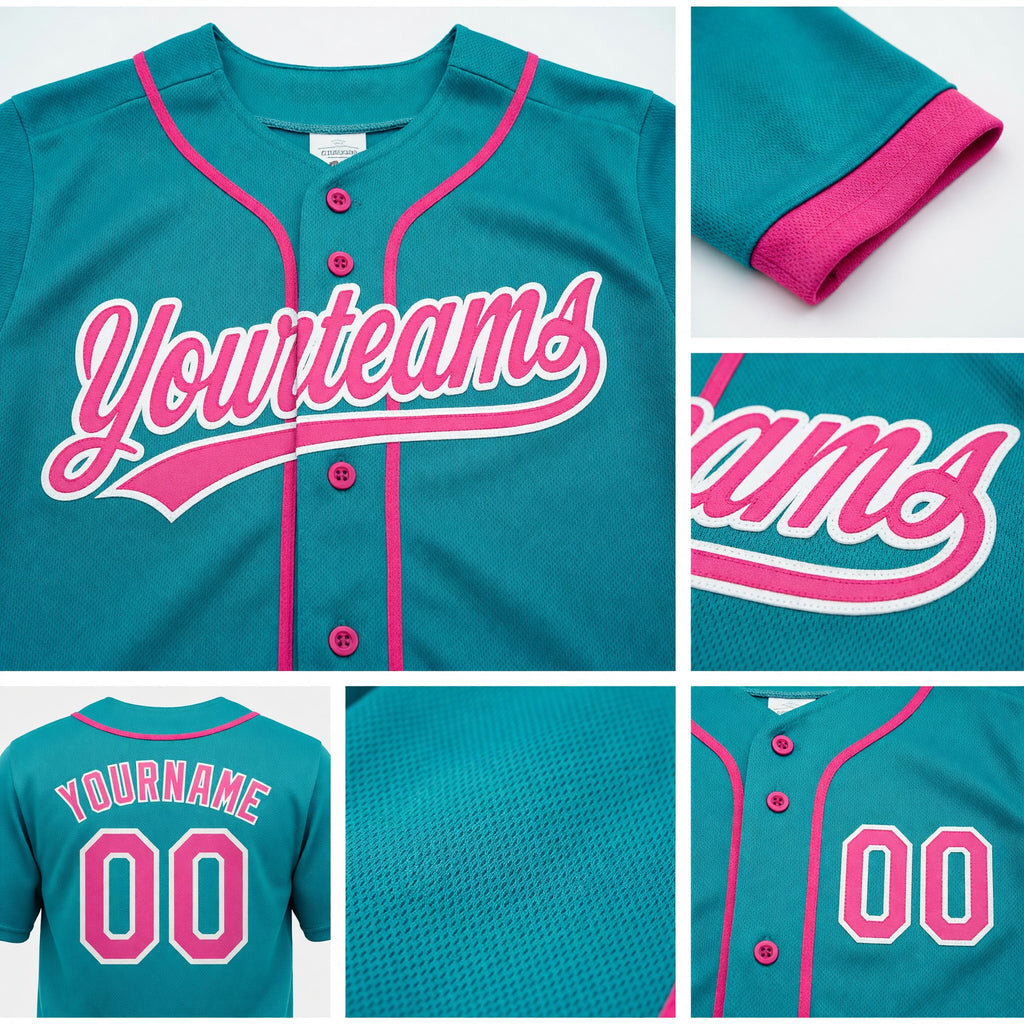Custom Stitched Aqua Pink-White Baseball Pullover Sweatshirt Hoodie detail