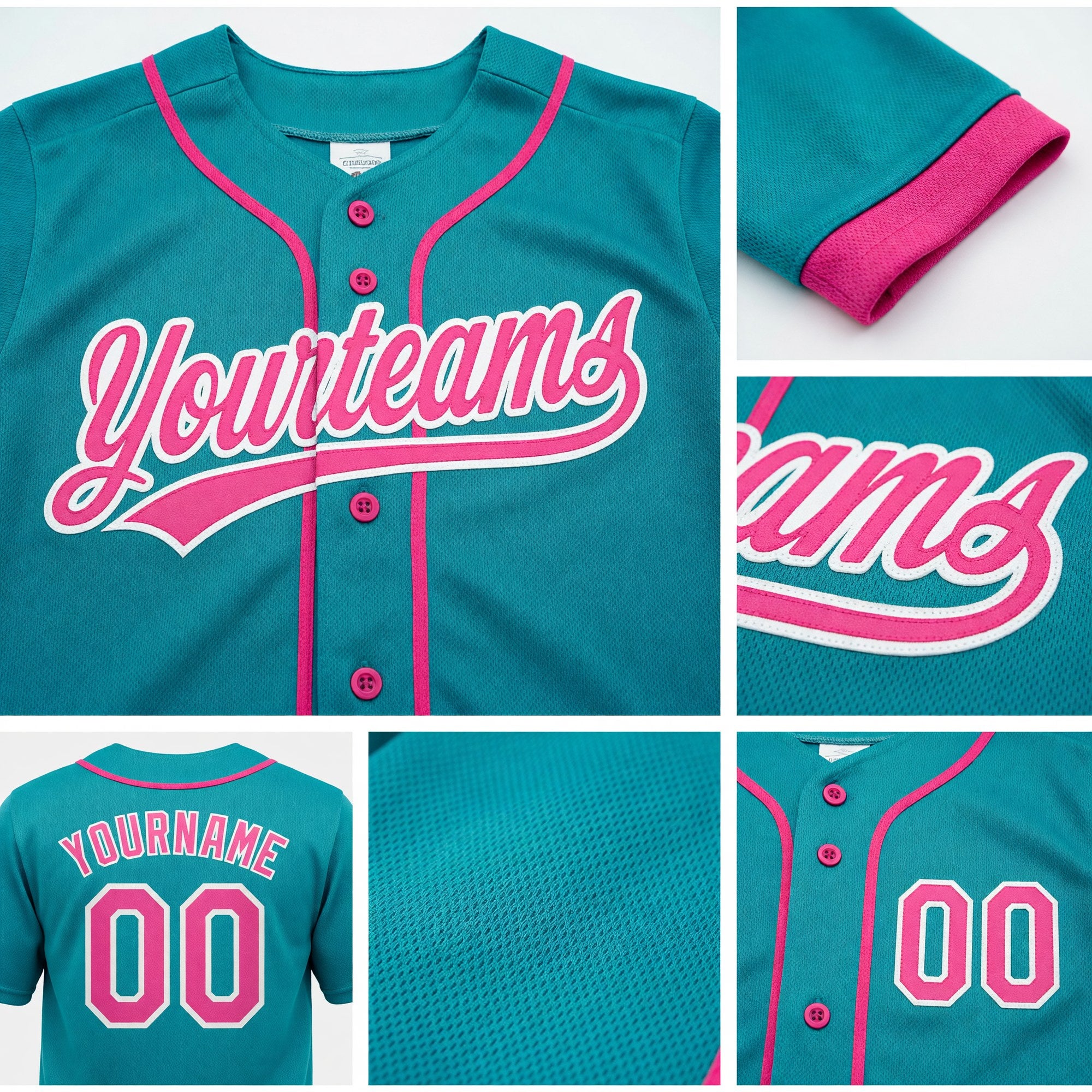 Custom Stitched Aqua Pink-White Baseball Pullover Sweatshirt Hoodie detail