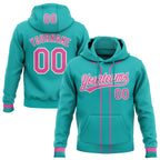 Custom Stitched Aqua Pink-White Baseball Pullover Sweatshirt Hoodie photo 1
