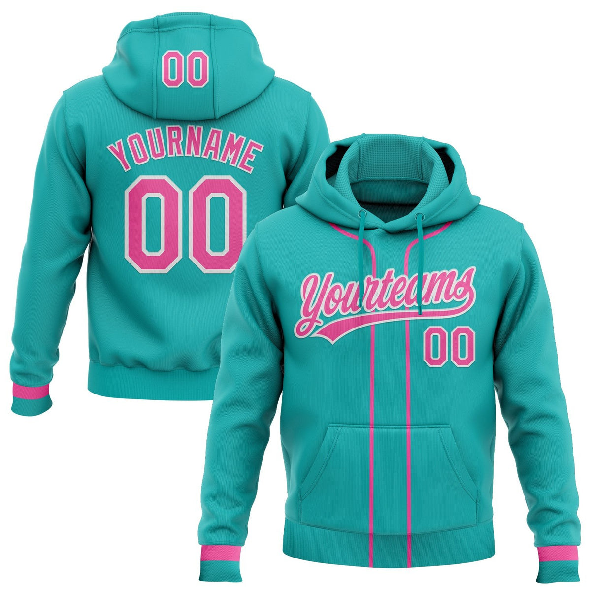 Custom Stitched Aqua Pink-White Baseball Pullover Sweatshirt Hoodie photo 1