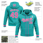 Custom Stitched Aqua Pink-White Baseball Pullover Sweatshirt Hoodie photo 2