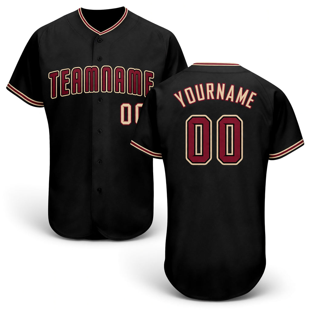 Custom Black Crimson-City Cream Baseball Jersey