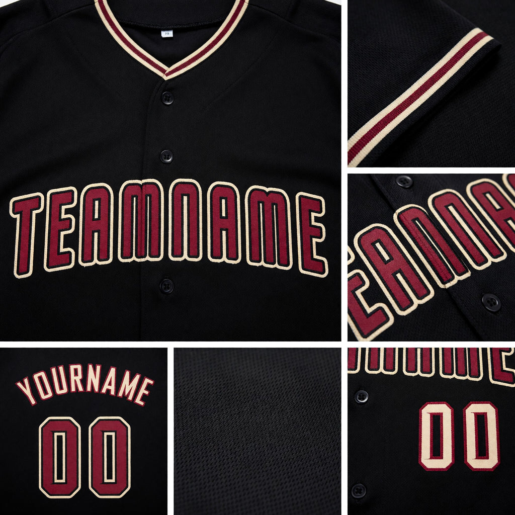 Custom Black Crimson-City Cream Baseball Jersey detail