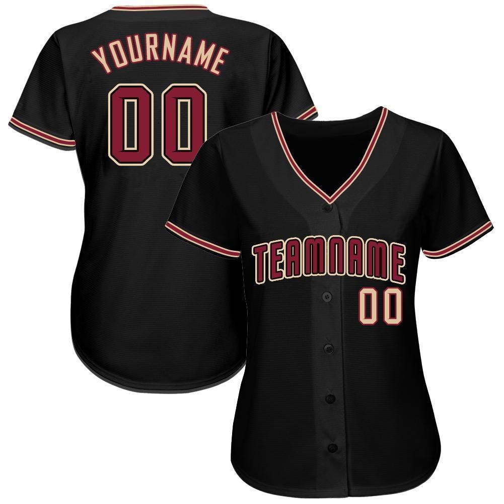 Custom Black Crimson-City Cream Baseball Jersey photo 2