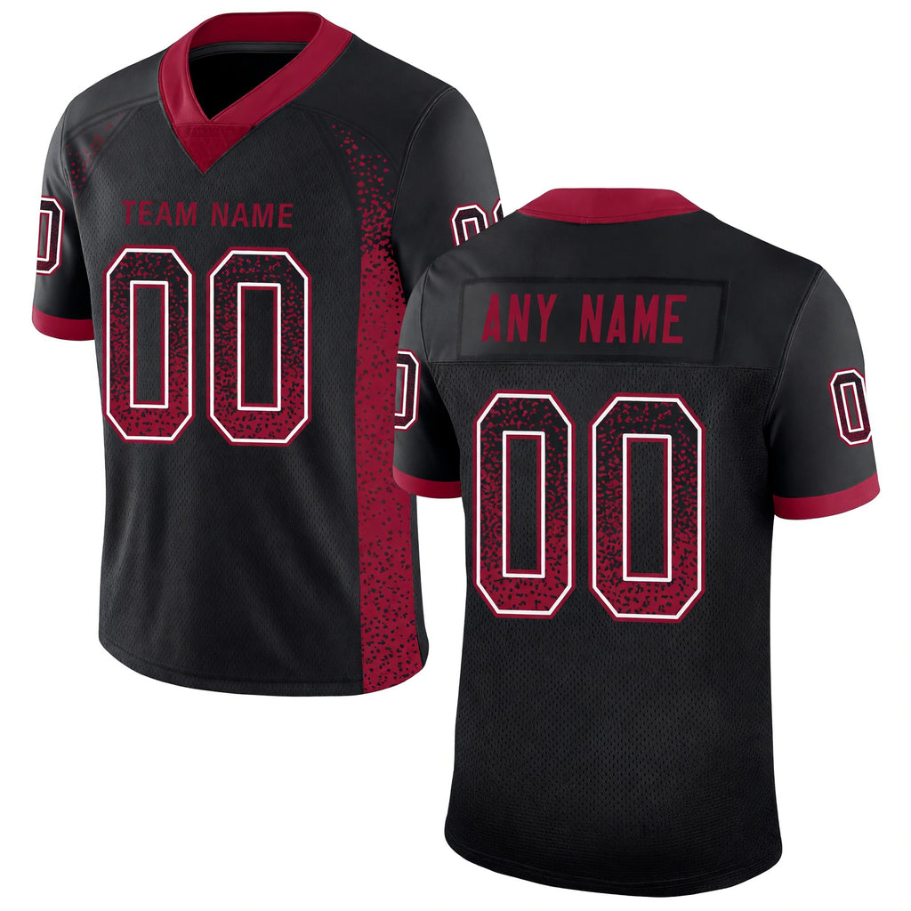 Custom Black Cardinal-White Drift Fashion Football Jersey