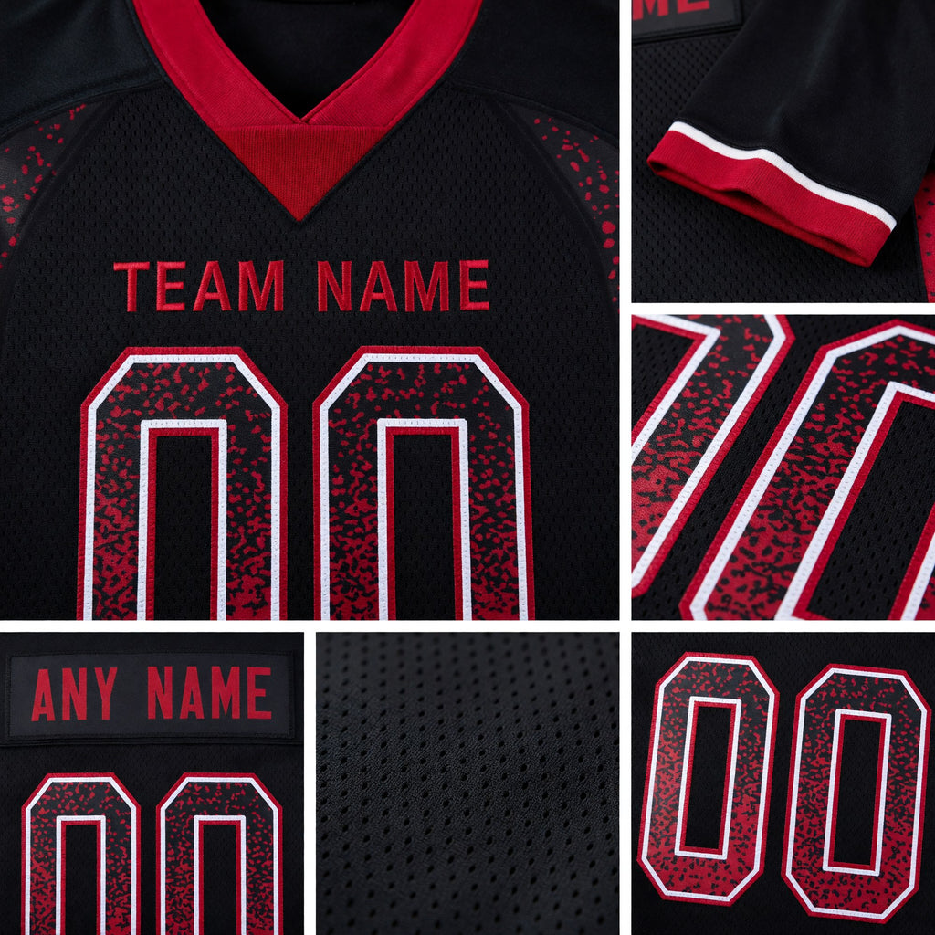 Custom Black Cardinal-White Drift Fashion Football Jersey detail