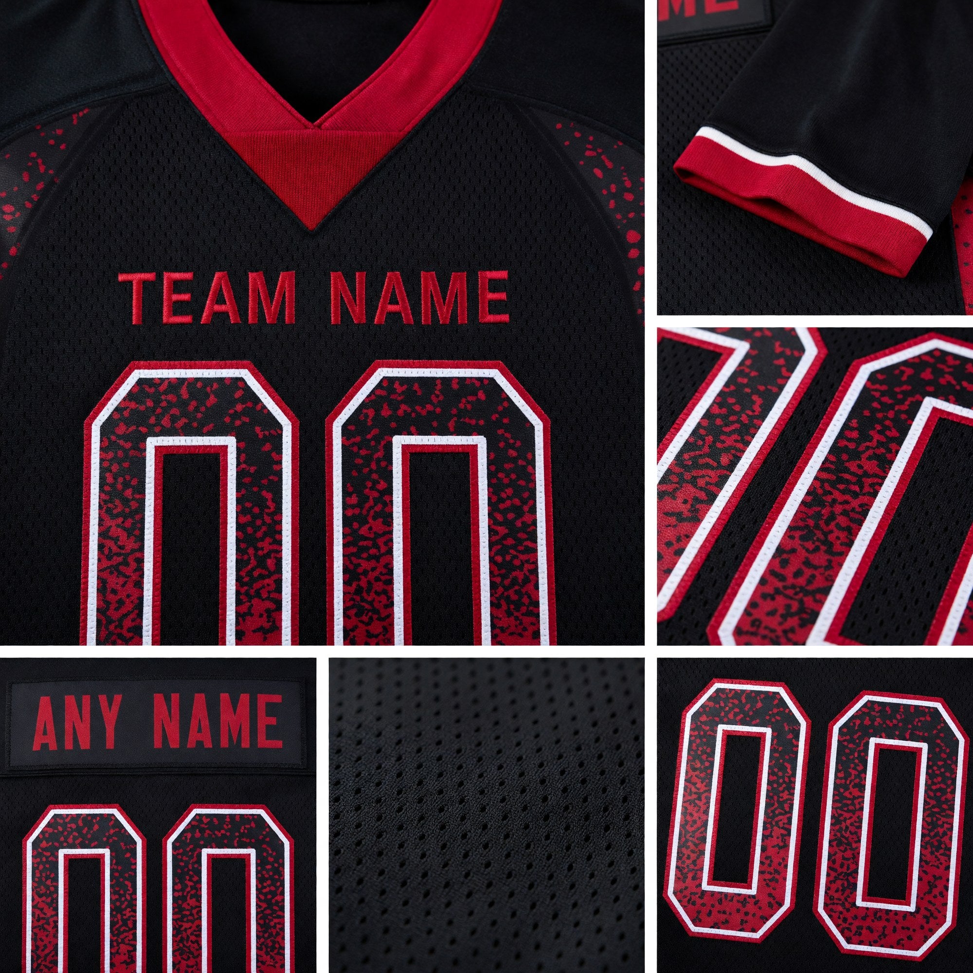 Custom Black Cardinal-White Drift Fashion Football Jersey detail
