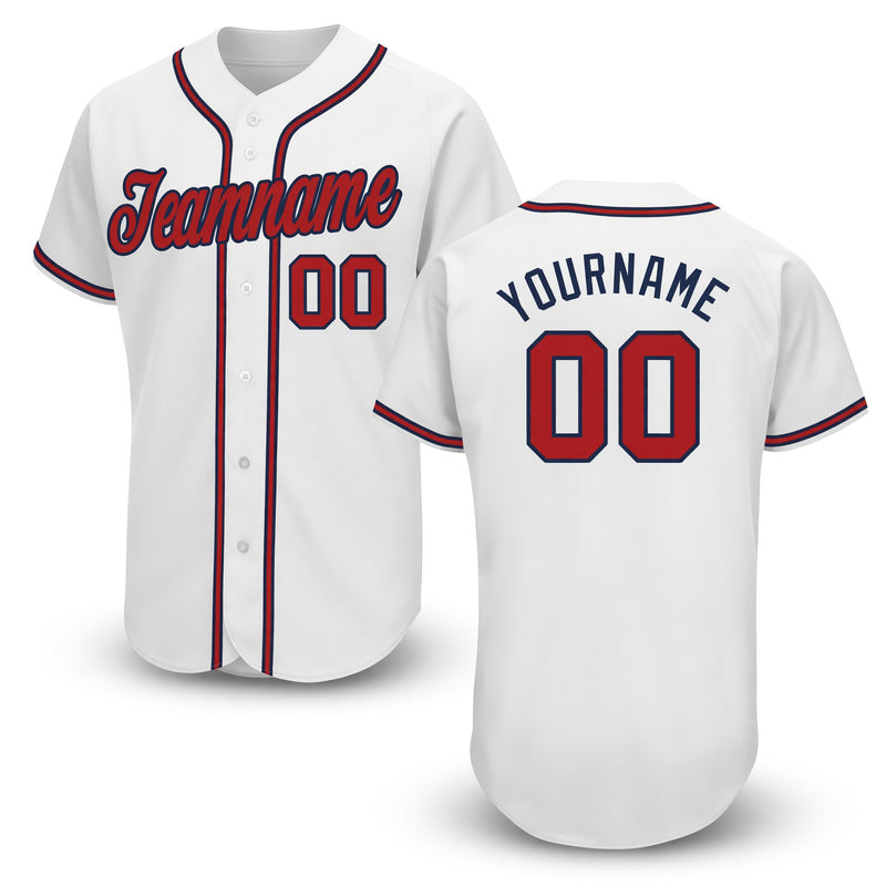 Custom White Red-Navy Baseball Jersey