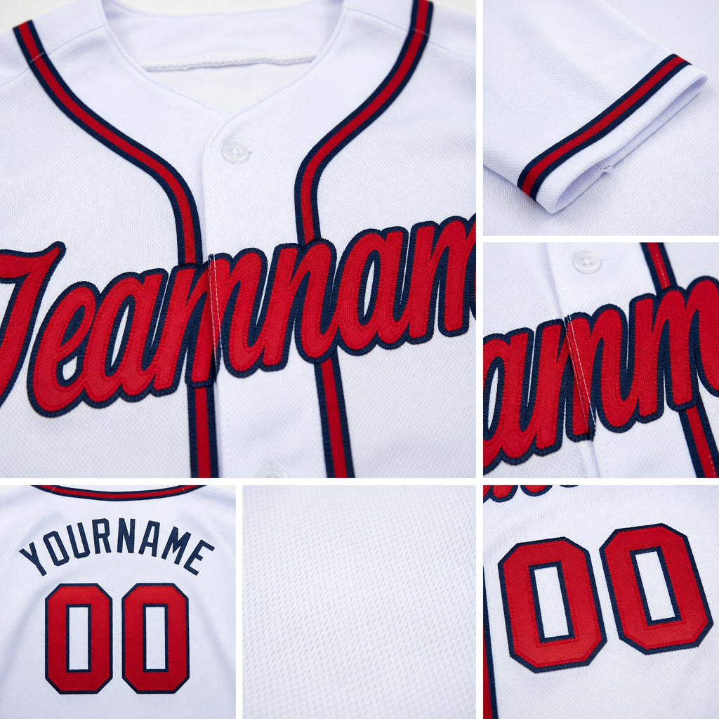 Custom White Red-Navy Baseball Jersey detail