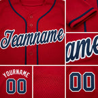 Custom Red Navy-White Baseball Jersey detail