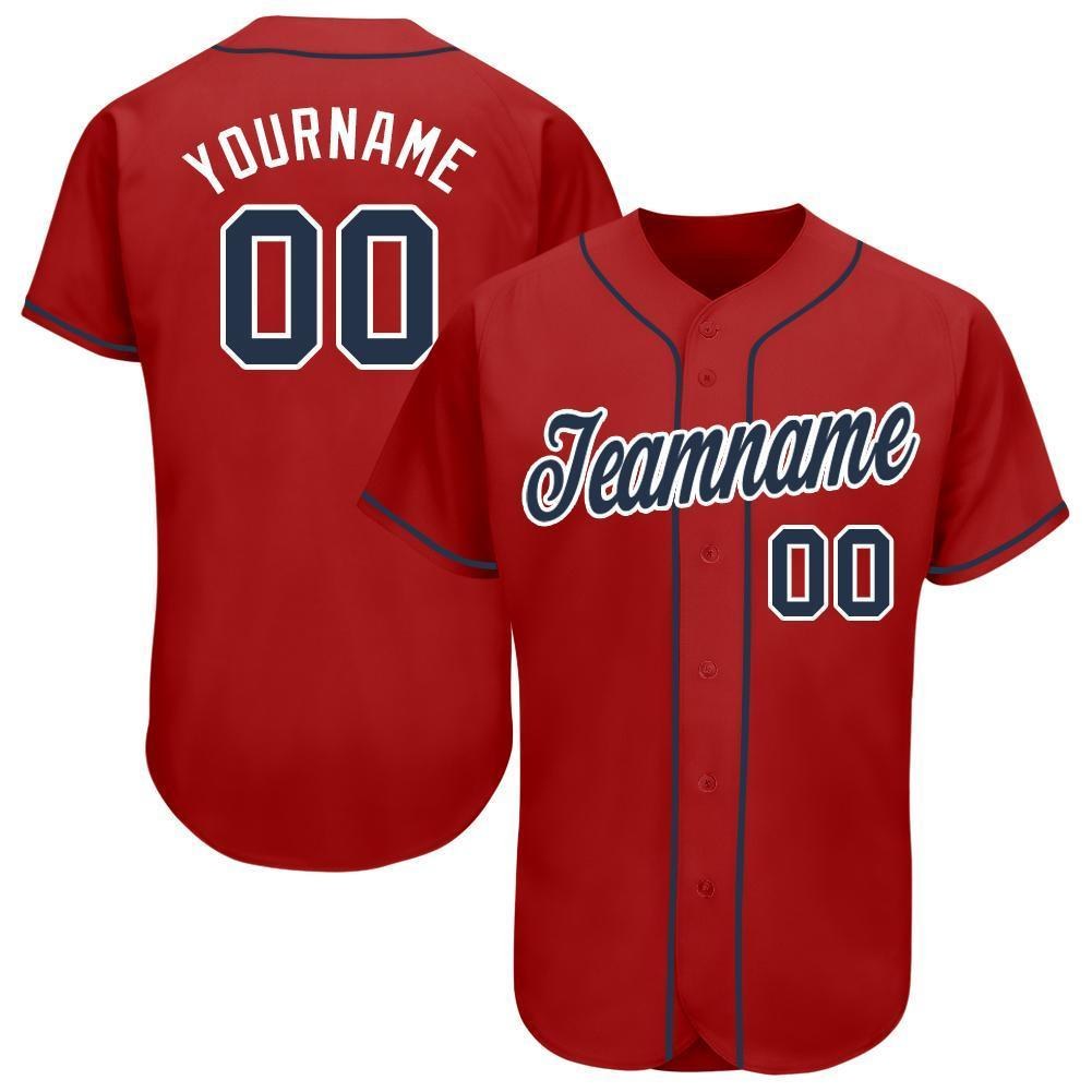 Custom Red Navy-White Baseball Jersey photo 1