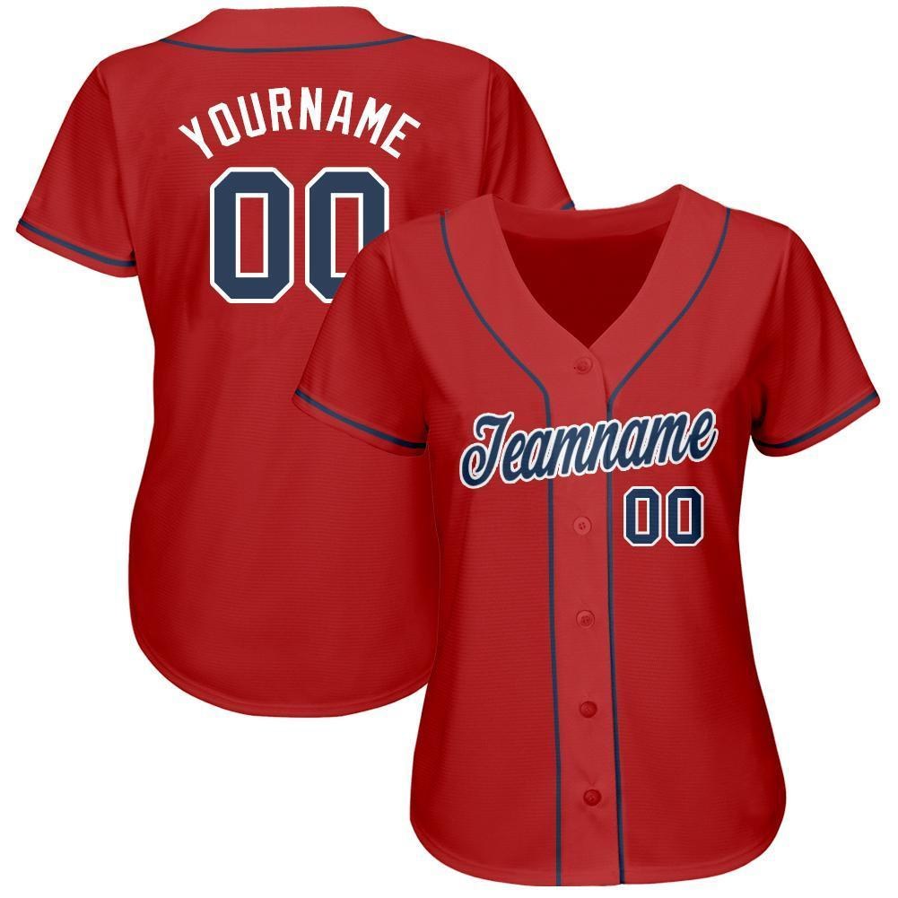 Custom Red Navy-White Baseball Jersey photo 2