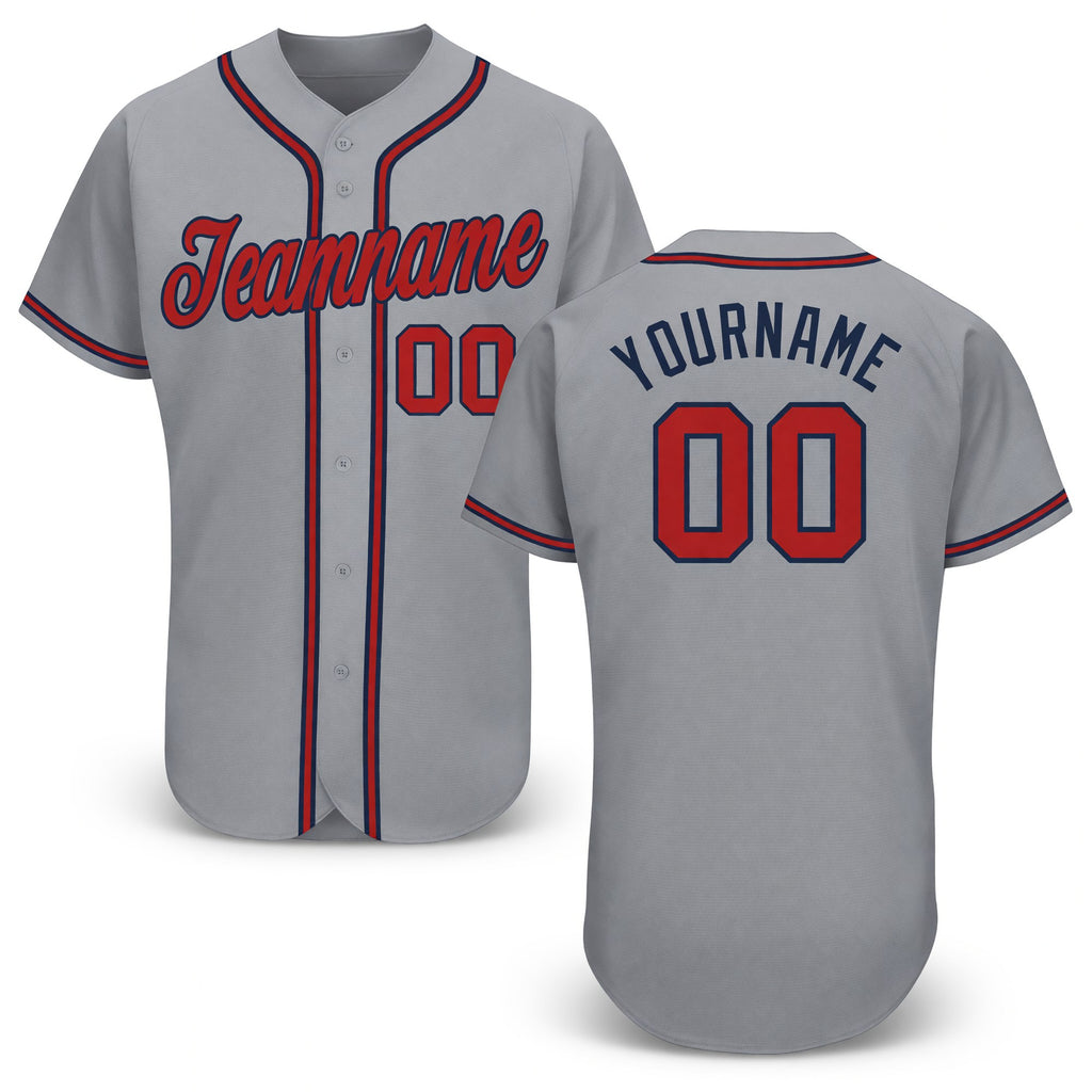 Custom Gray Red-Navy Baseball Jersey