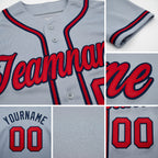 Custom Gray Red-Navy Baseball Jersey detail