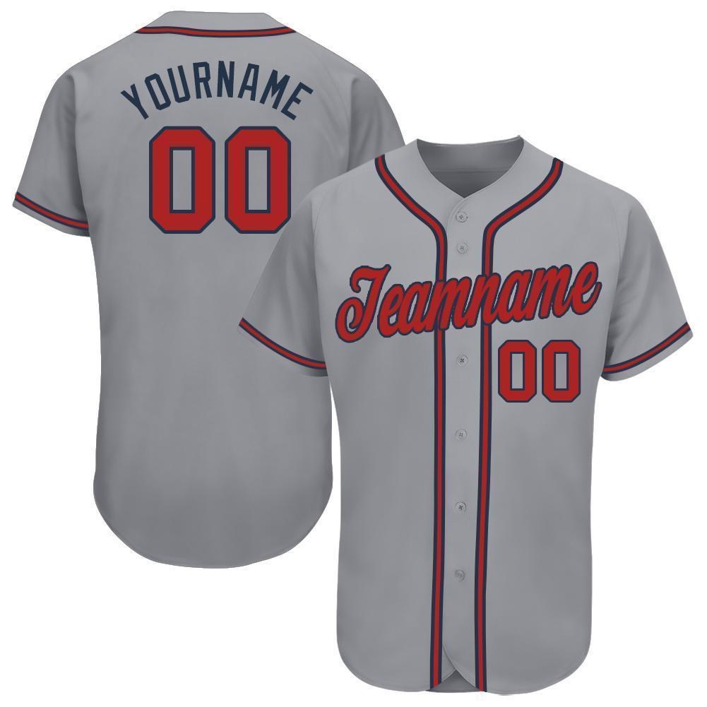 Custom Gray Red-Navy Baseball Jersey photo 1