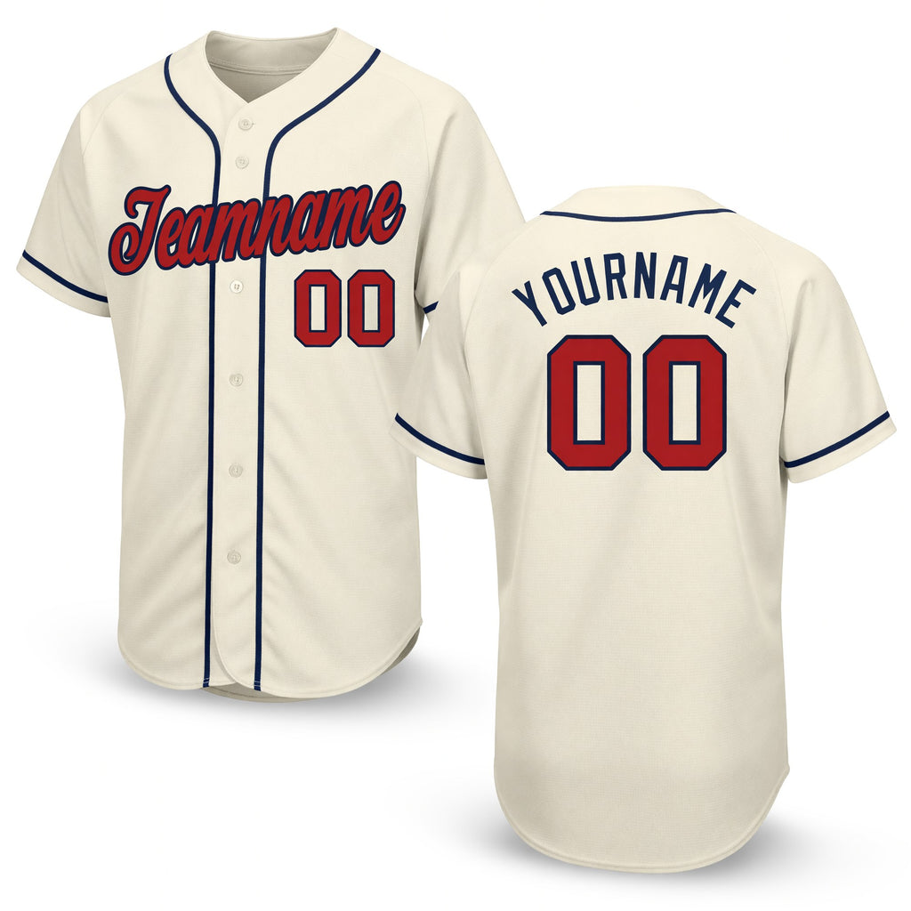 Custom Cream Red-Navy Baseball Jersey