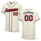 Custom Cream Red-Navy Baseball Jersey