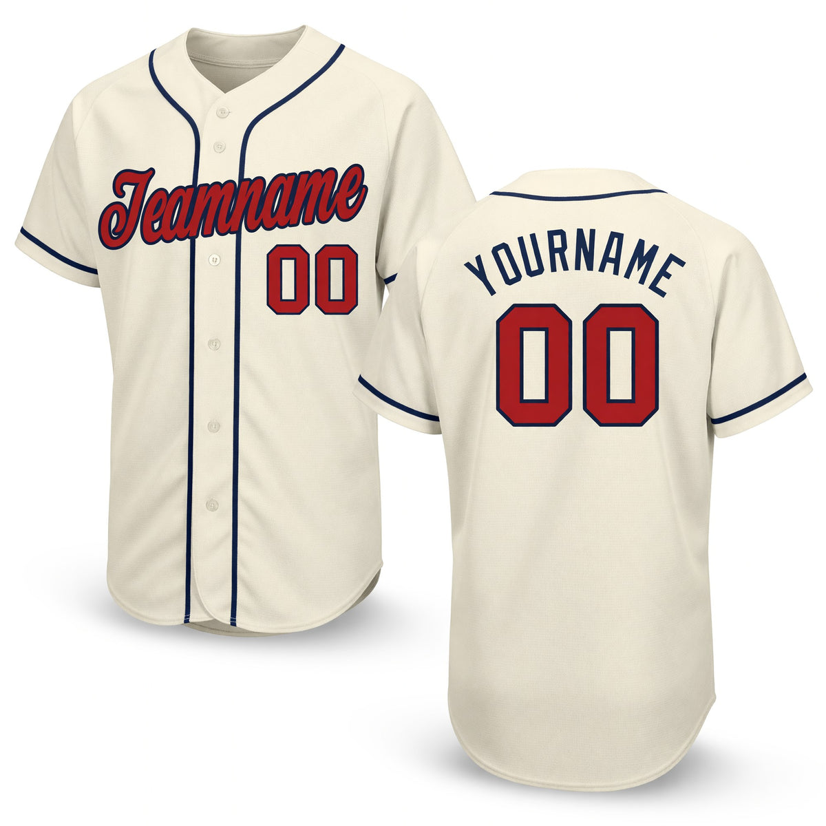 Custom Cream Red-Navy Baseball Jersey