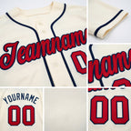 Custom Cream Red-Navy Baseball Jersey detail