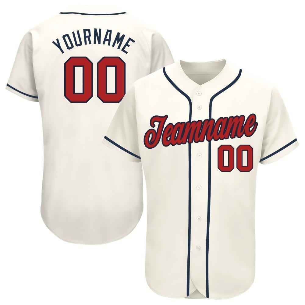 Custom Cream Red-Navy Baseball Jersey photo 1
