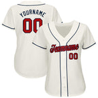 Custom Cream Red-Navy Baseball Jersey photo 2
