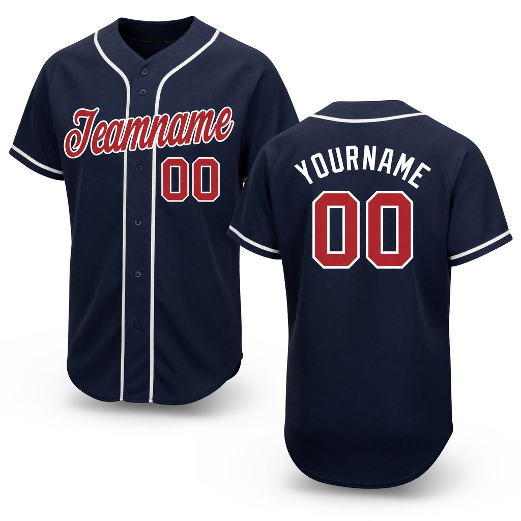 Custom Navy Red-White Baseball Jersey