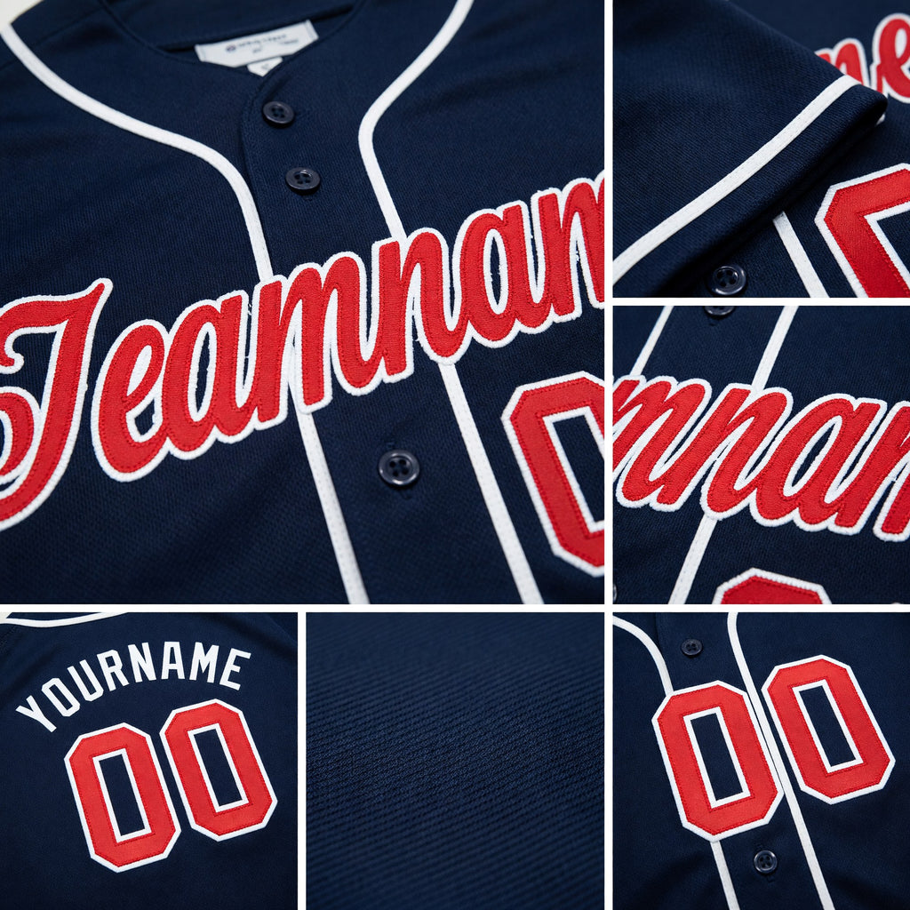 Custom Navy Red-White Baseball Jersey detail