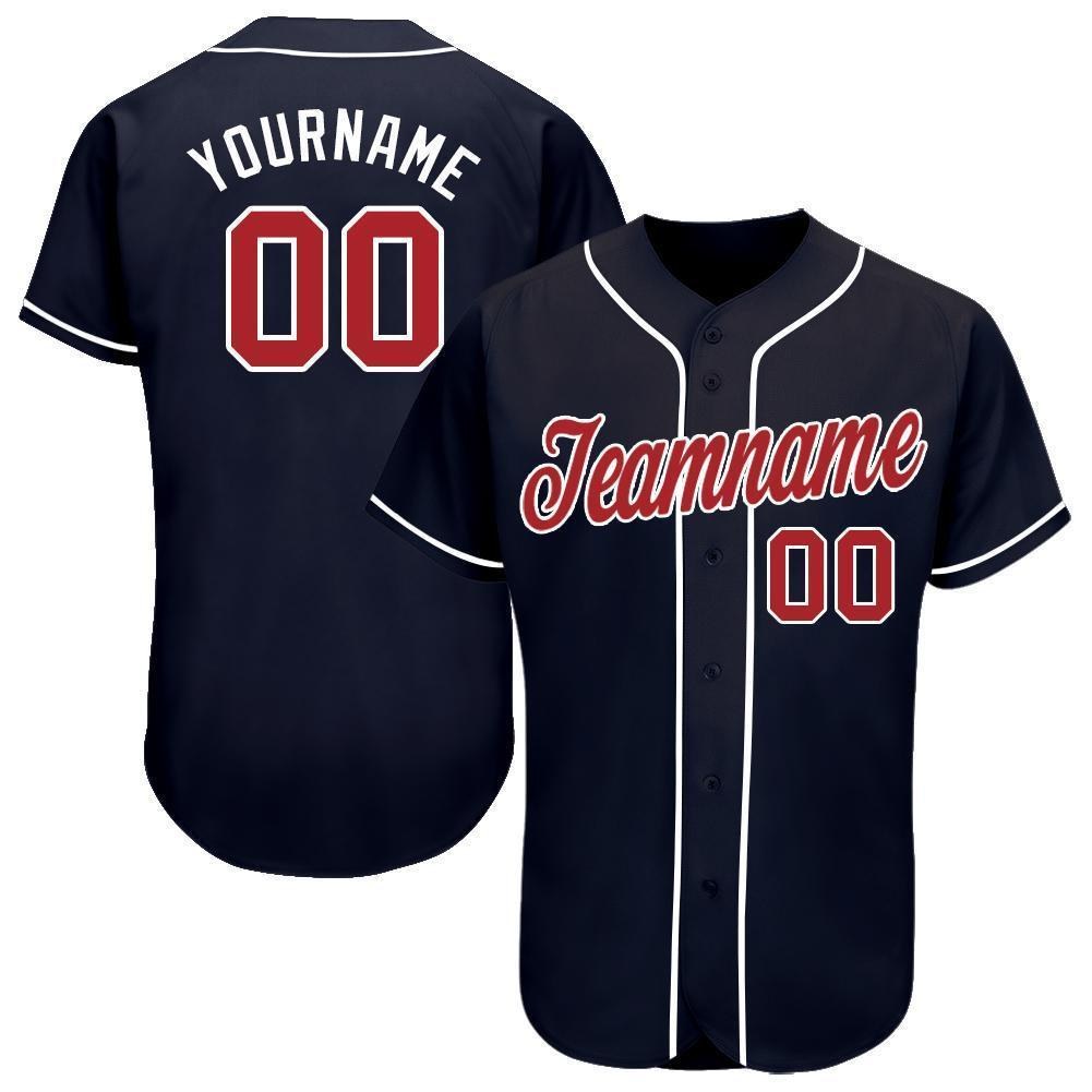 Custom Navy Red-White Baseball Jersey photo 1