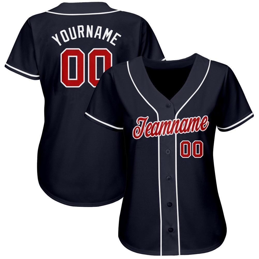 Custom Navy Red-White Baseball Jersey photo 2