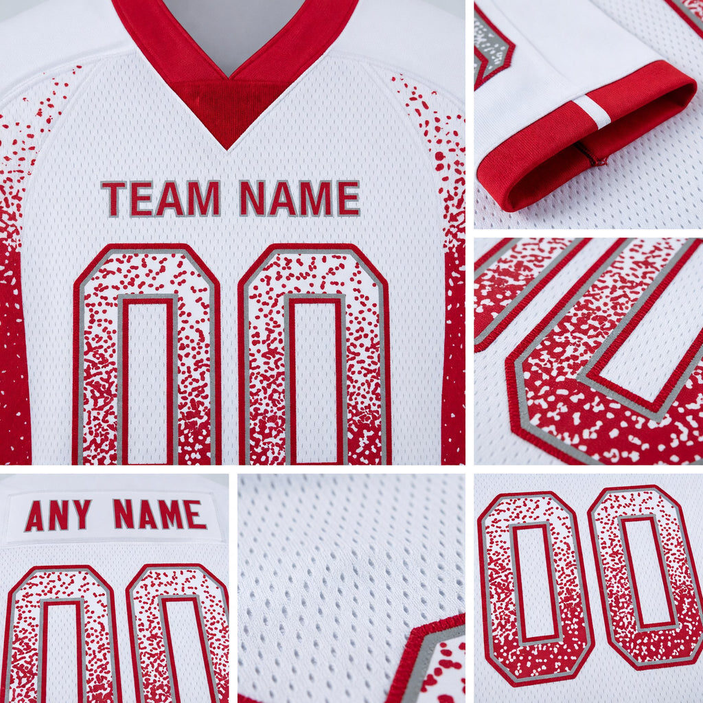 Custom White Red-Gray Drift Fashion Football Jersey detail