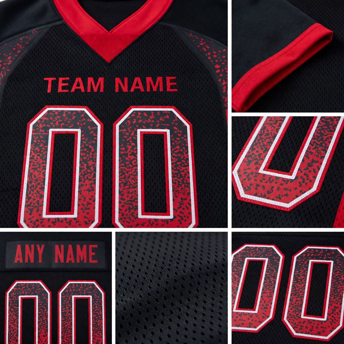 Custom Black Red-Gray Drift Fashion Football Jersey detail