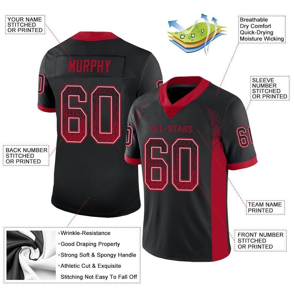 Custom Black Red-Gray Drift Fashion Football Jersey photo 4