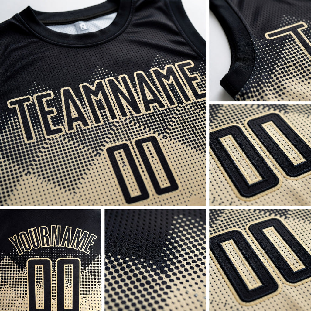 Custom Cream Black Round Neck Sublimation Basketball Uniform Jersey detail