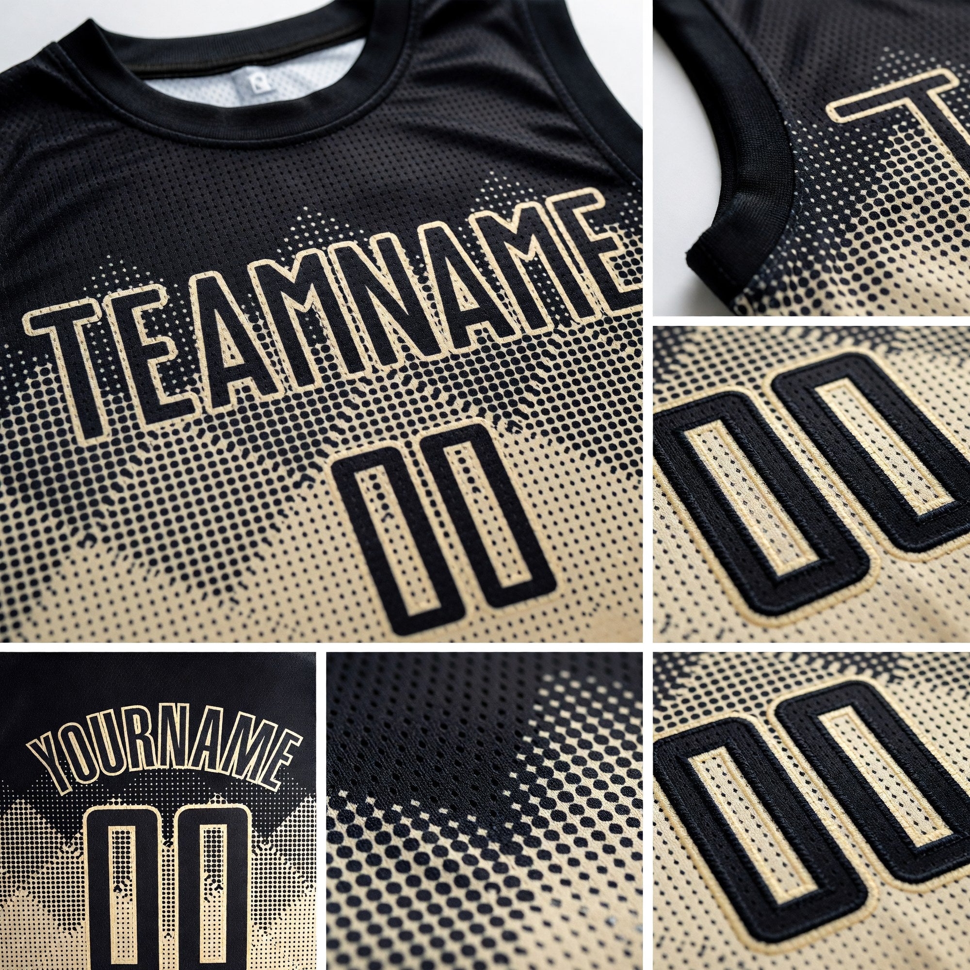 Custom Cream Black Round Neck Sublimation Basketball Uniform Jersey detail