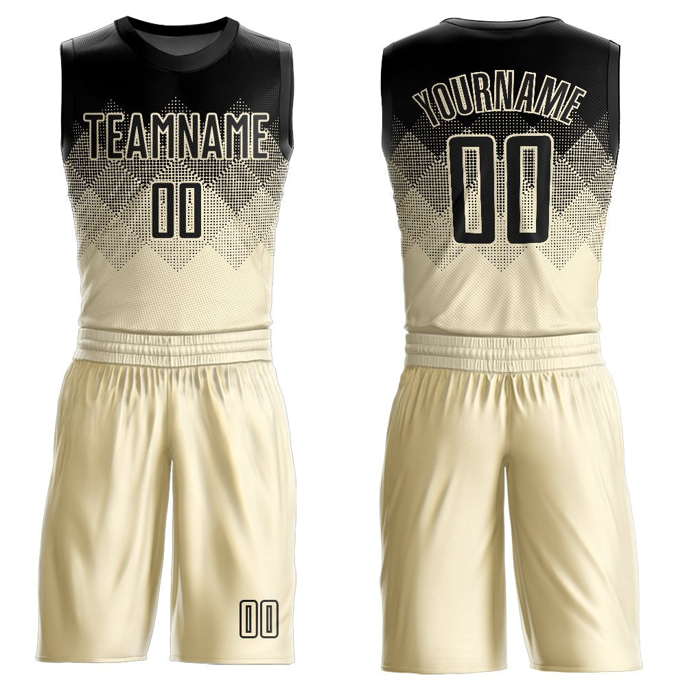 Custom Cream Black Round Neck Sublimation Basketball Uniform Jersey photo 1
