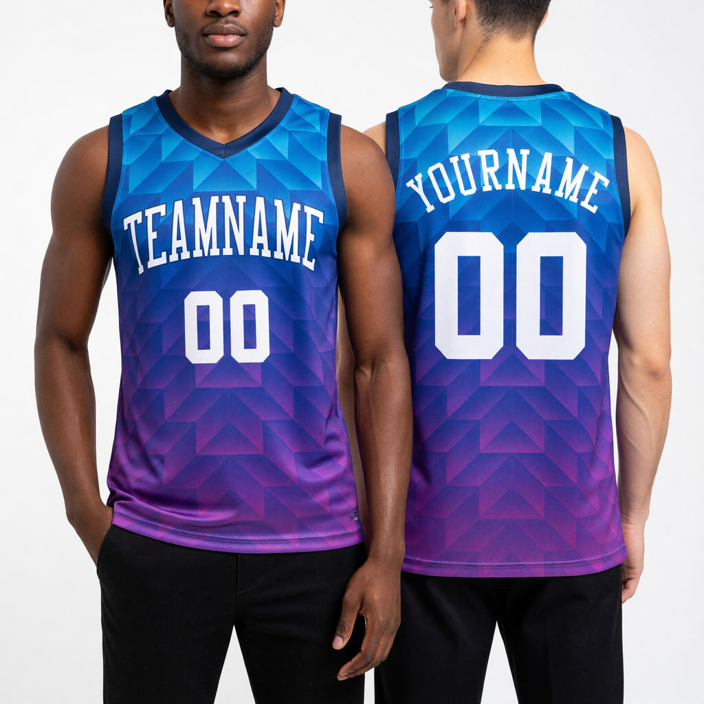 Custom Royal White Light Blue-Hot Pink Round Neck Sublimation Basketball Uniform Jersey worn front and back