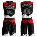 Custom Black Red-White Round Neck Sublimation Basketball Uniform Jersey