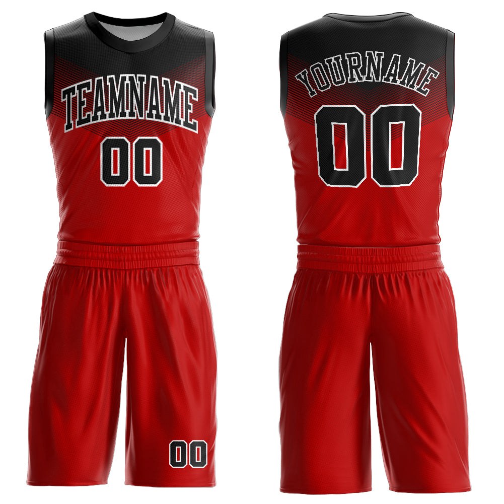 Custom Red Black-White Round Neck Sublimation Basketball Uniform Jersey