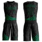 Custom Black Kelly Green Wind Shapes Round Neck Sublimation Basketball Uniform Jersey