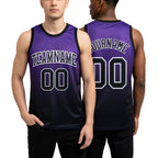 Custom Purple Black-White Fade Fashion Round Neck Sublimation Basketball Set Jersey worn front and back