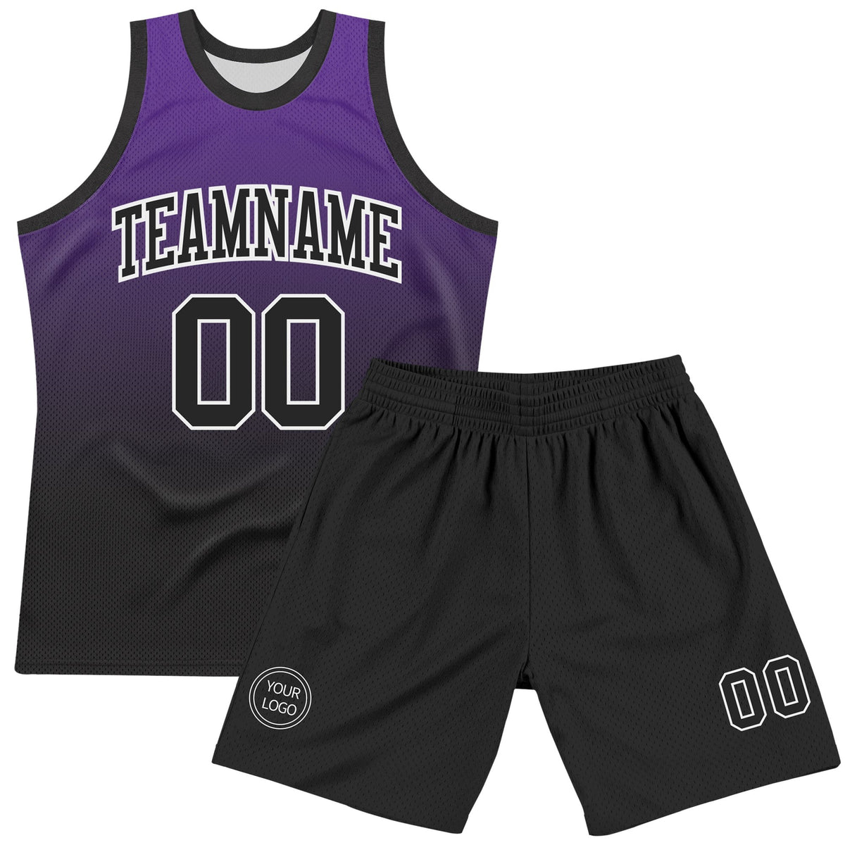 Custom Purple Black-White Fade Fashion Round Neck Sublimation Basketball Set Jersey photo 2