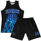 Custom Black Royal-Light Blue Flame Round Neck Sublimation Basketball Set Jersey photo 2