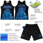 Custom Black Royal-Light Blue Flame Round Neck Sublimation Basketball Set Jersey photo 3