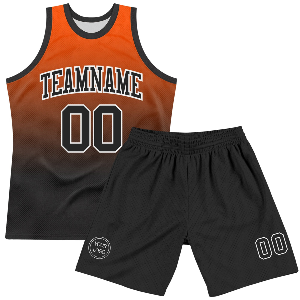 Custom Orange Black-White Gradient Square Shapes Round Neck Sublimation Basketball Set Jersey photo 2
