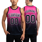 Custom Pink Black-White Fade Fashion Round Neck Sublimation Basketball Set Jersey worn front and back